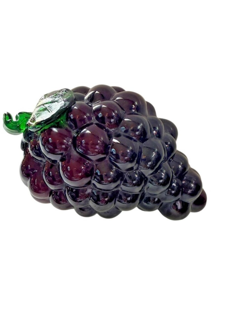 Vintage Mid Century Art Glass Grape Cluster  Purple Applied‎ Green Stem MCM